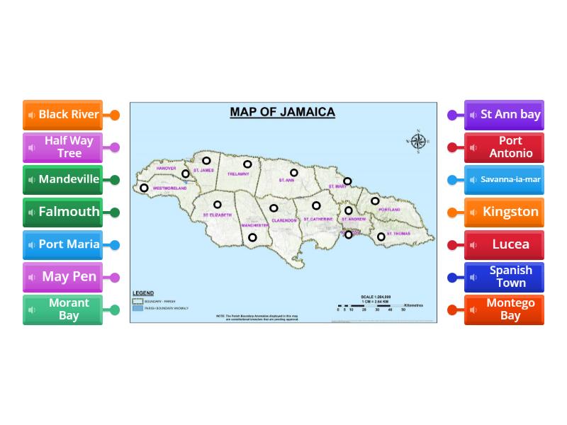 Map of Jamaica - Labelled diagram