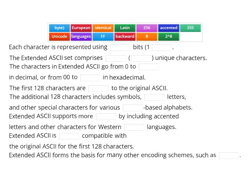 Extended ascii complete the sentence