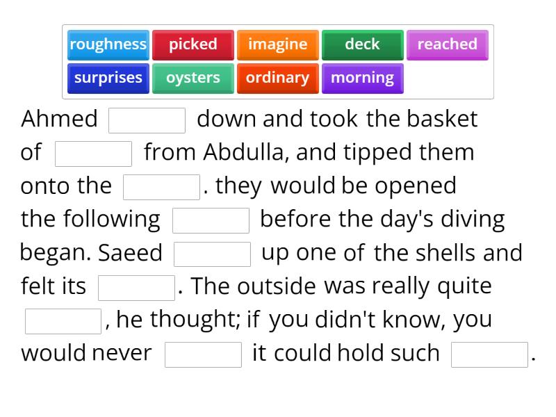 The Pearl Diver Vocabulary in Context (Page 23) Complete the sentence