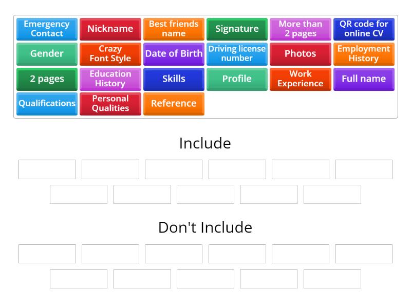 What should you include or not include in your CV? - Group sort