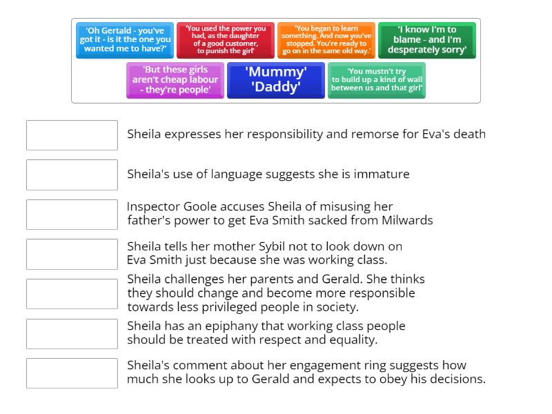 An Inspector Calls: Sheila core quotations - Match up