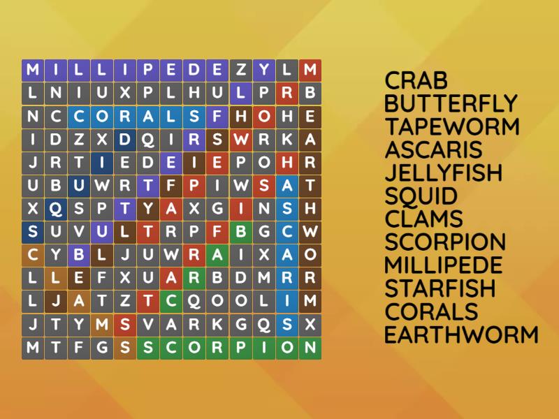 INVERTEBRATES - Wordsearch