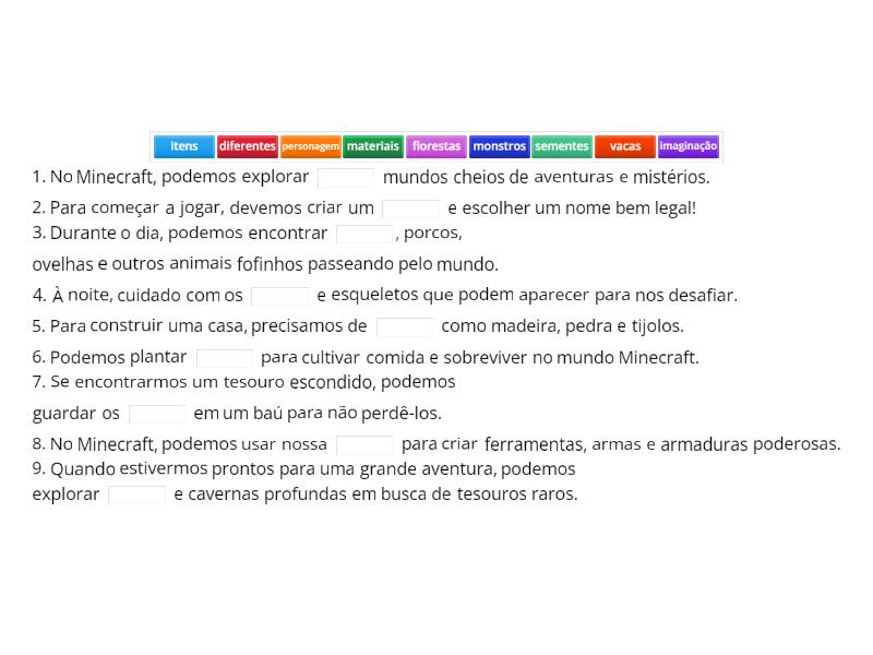 Completar texto- Minecraft - Complete the sentence