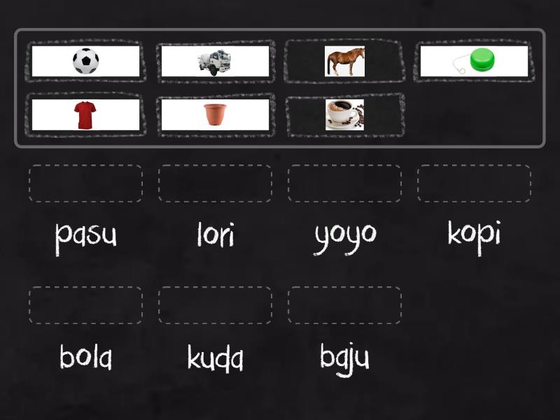 Padankan suku kata KVKV berdasarkan gambar dengan betul. - Match up