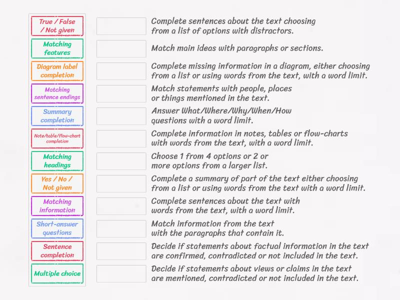 IELTS Reading task types - Match up