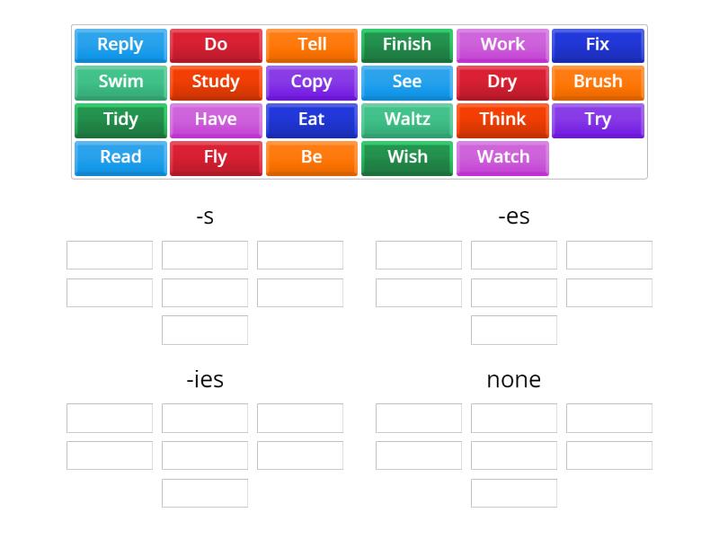 Third person singular (verbs -s, es- ies) - Group sort