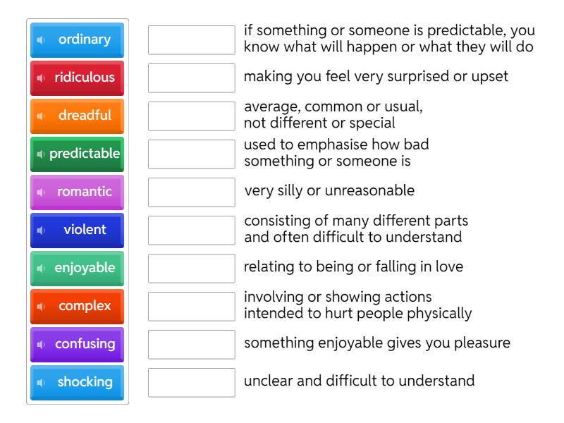 Match words with the descriptions - Match up