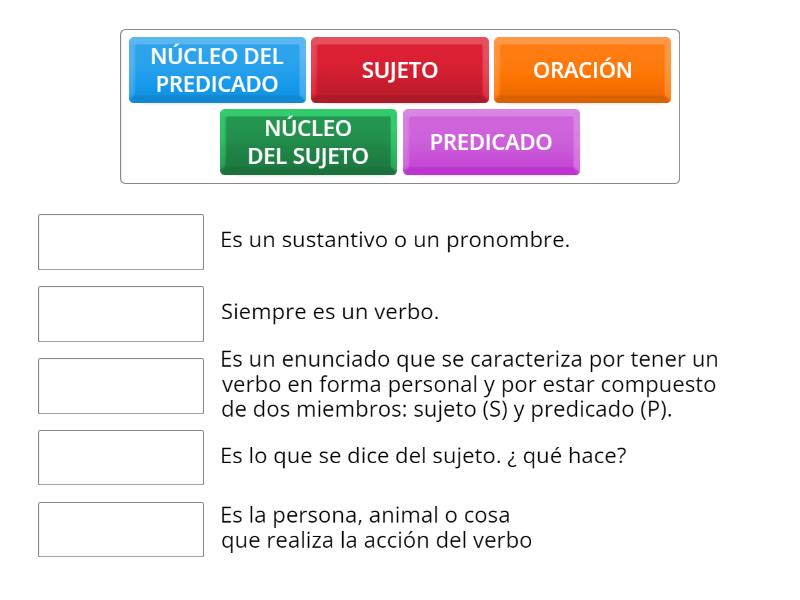 JUEGO DE SUJETO, PREDICADO Y SUS ELEMENTOS - Une las parejas