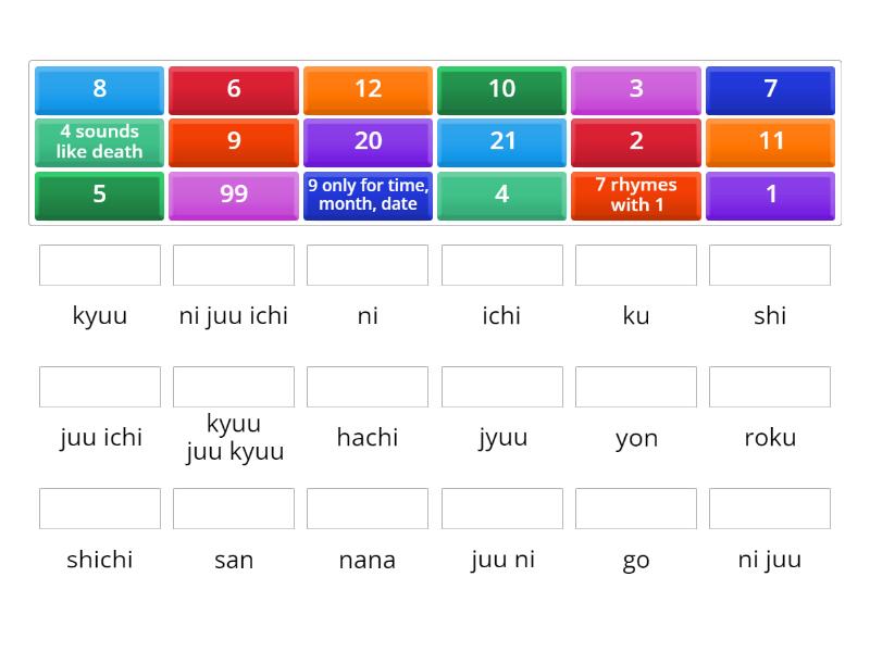 Numbers 1-10 English-Romaji - Match up