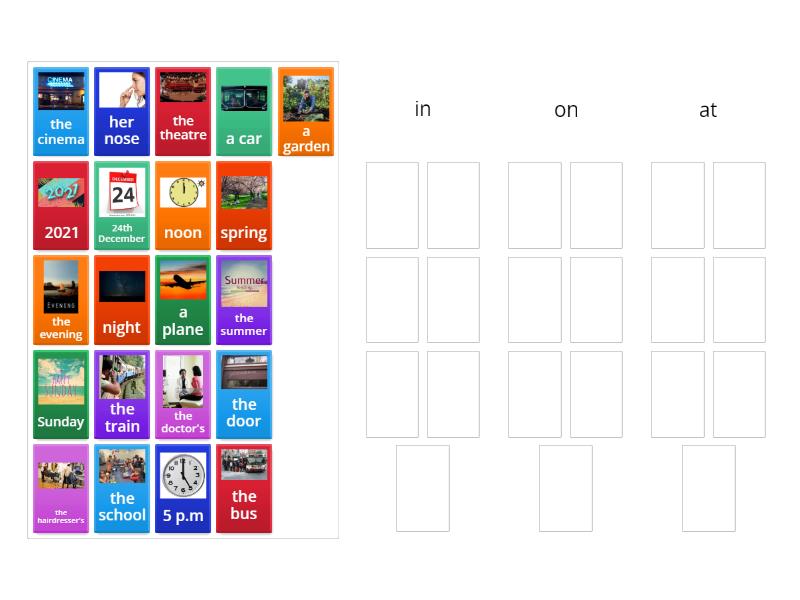 Put the prepositions in the correct group - Group sort