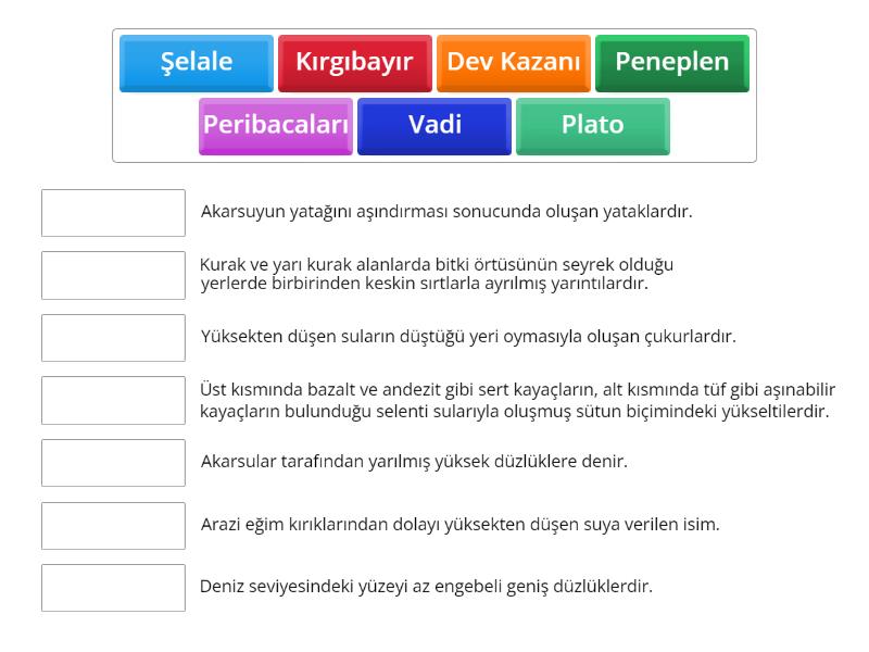 Coğrafya Dış Kuvvetler - AKARSULAR - Match up