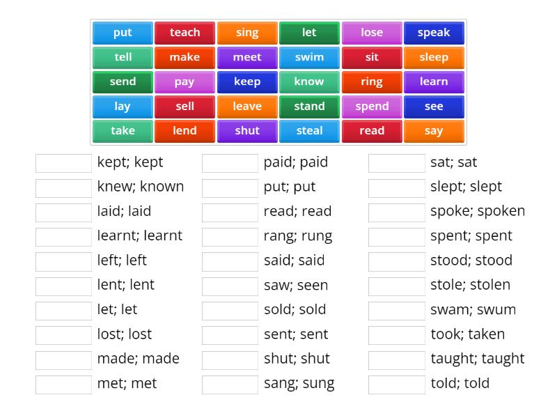 IRREGULAR VERBS part II : matching - Match up