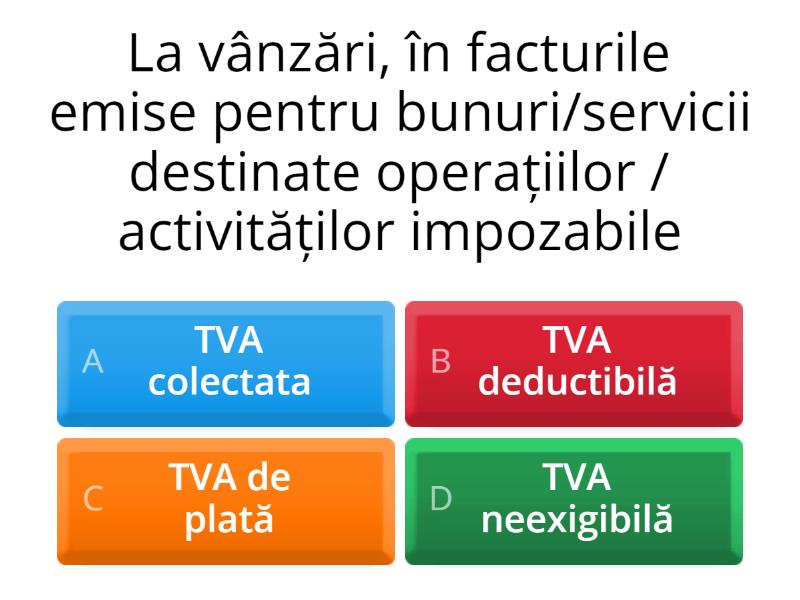 Tipurile de TVA in functie de operatiuni (chestionar): - Cuestionario