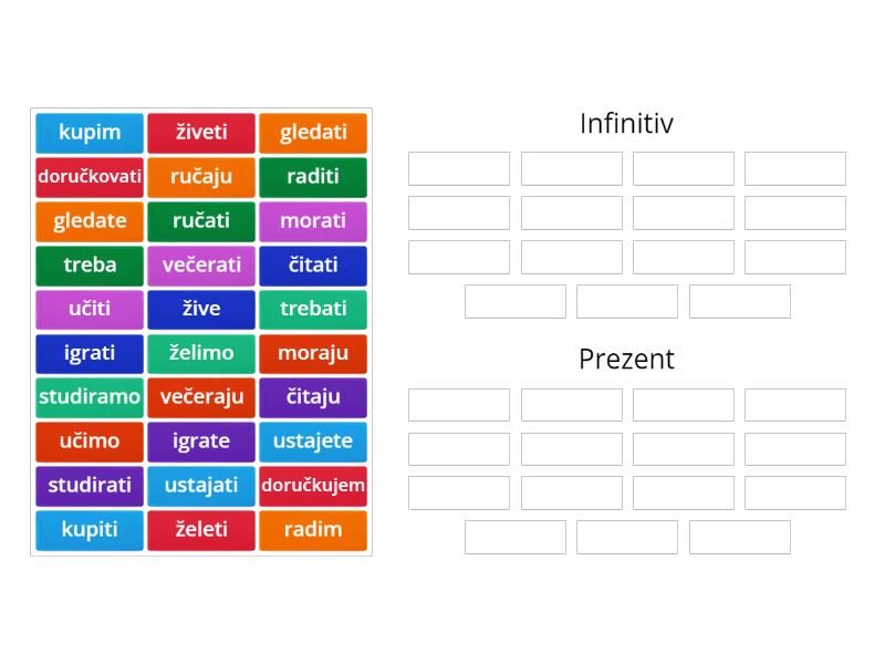 Infinitiv i prezent - Group sort