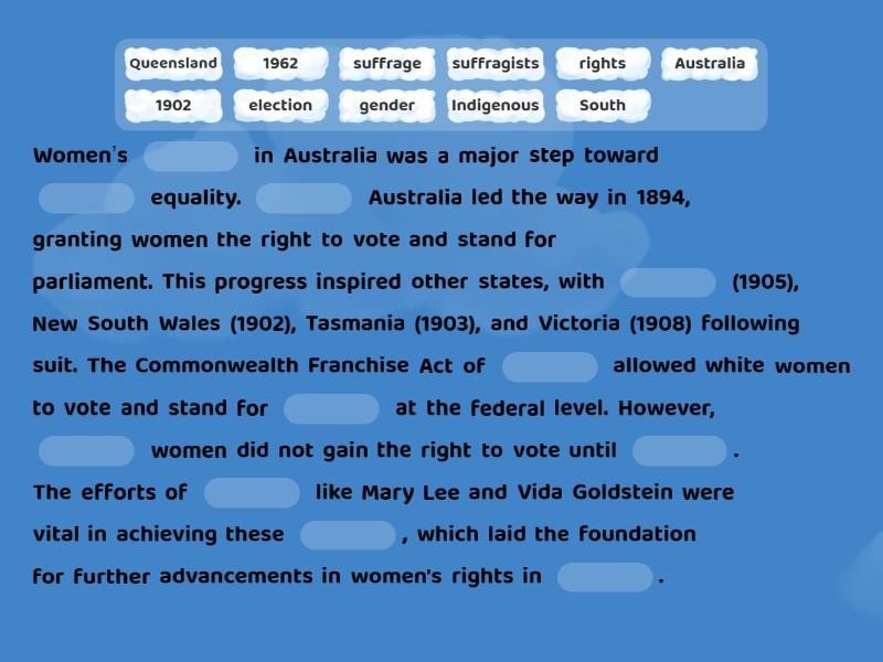 Womens Suffrage close activity - Complete the sentence