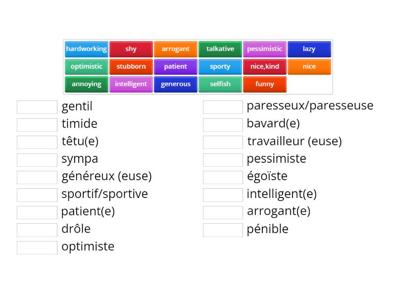 Les adjectifs de personnalité - Match up