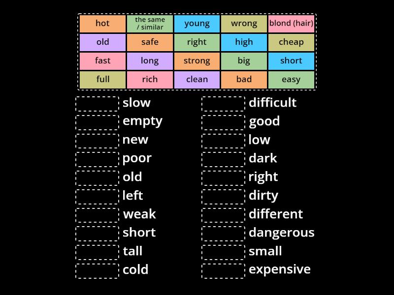 English File elementary unit 2 opposite adjectives - Une las parejas