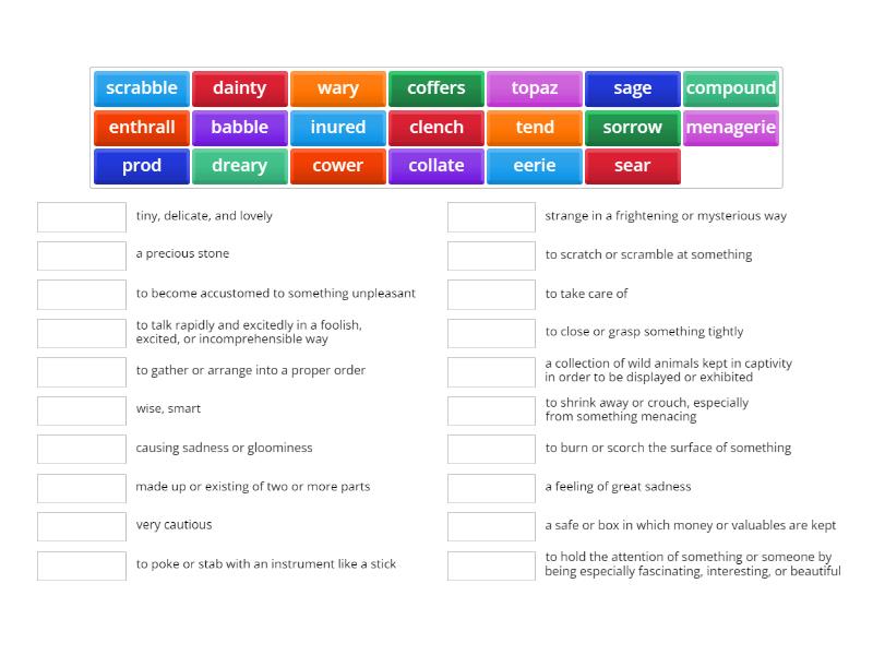  the star beast vocabulary match up