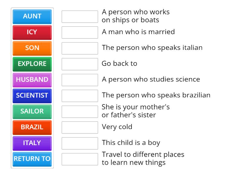 UNIT 1 VOCABULARY GAME - Match up