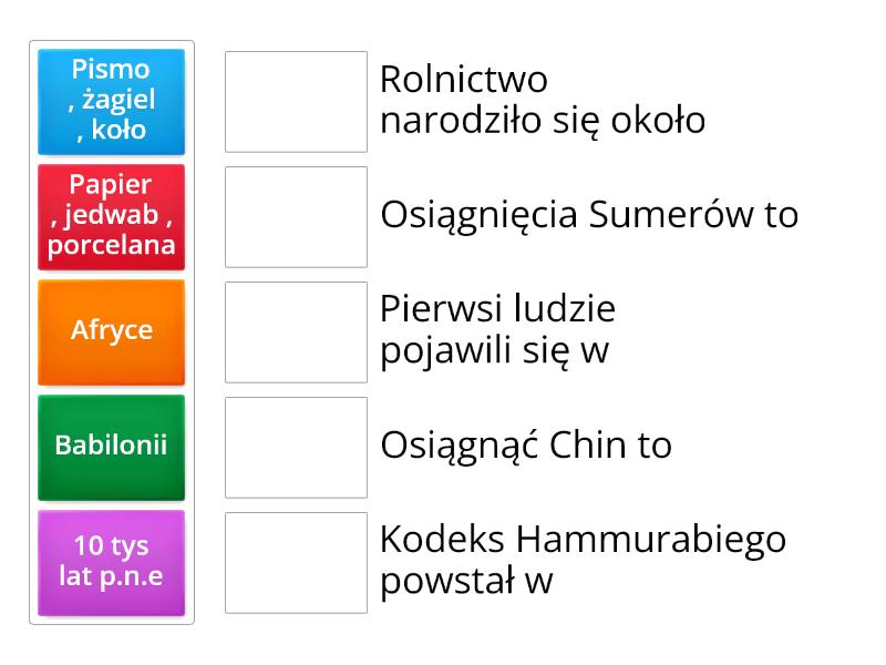 Pierwsze Cywilizacje Klasa 5 - Połącz W Pary