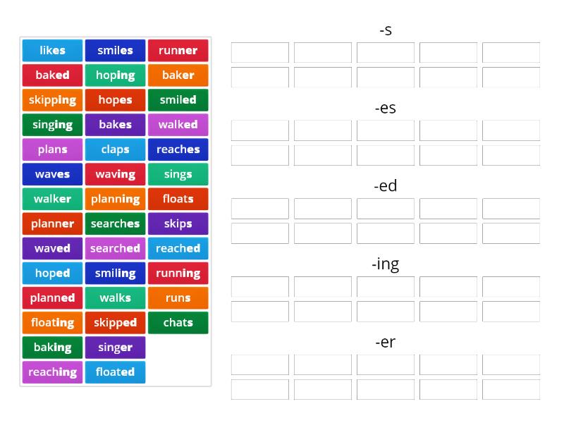 Suffixes -s, -es, -er, -ed, -ing - Group sort