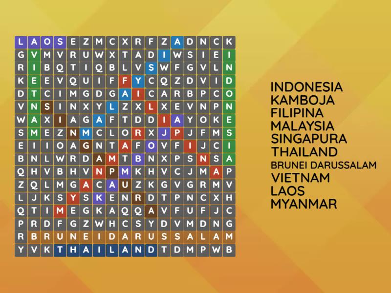 Negara Negara Anggota Asean Wordsearch