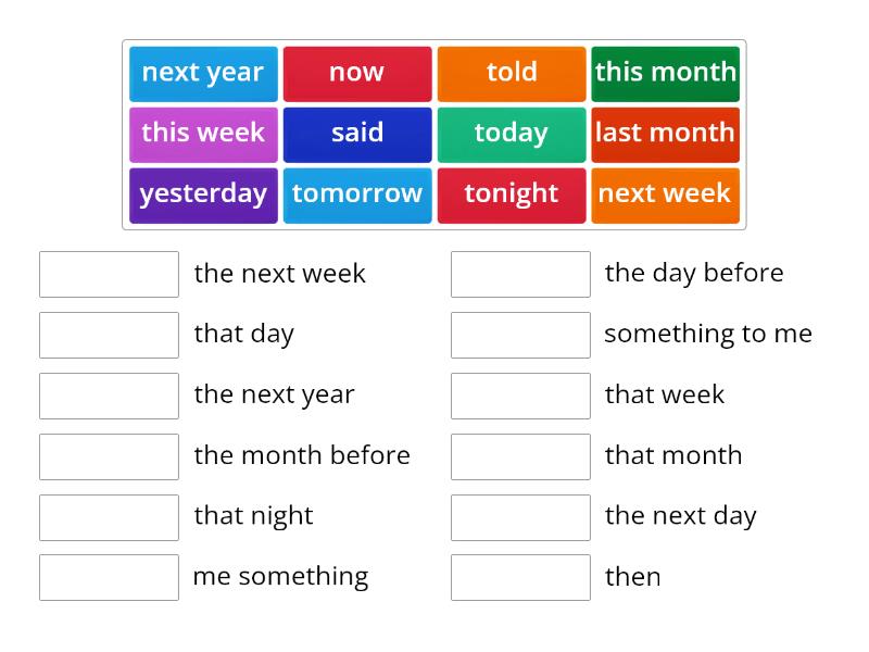 reported speech time expressions exercises pdf