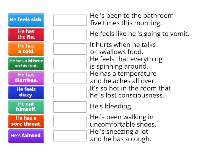 2A Minor illnesses and conditions - Match up