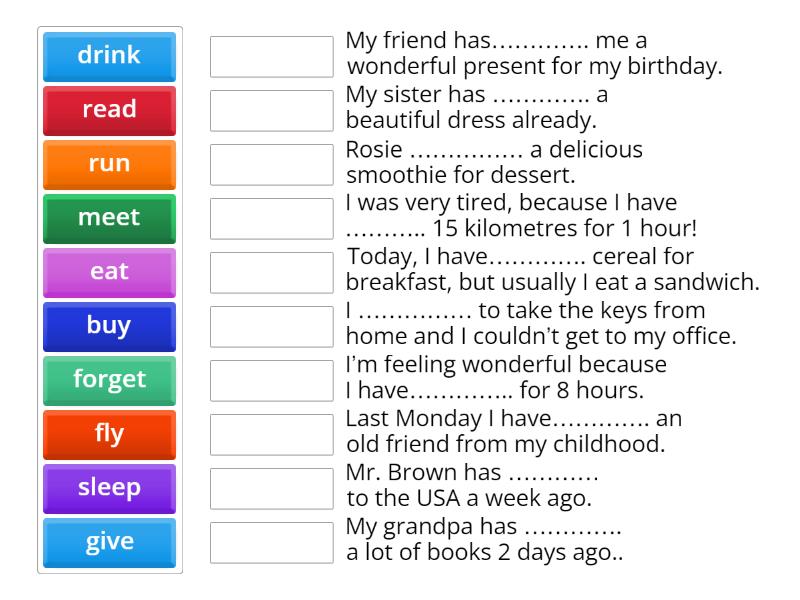 Past Simple - irregular verbs in context. - Match up
