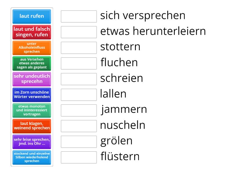 Arten des Sprechens -- Was bedeuten die Verben? - Match up