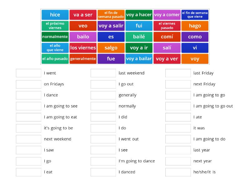 Past present and future verbs and time markers - Match up