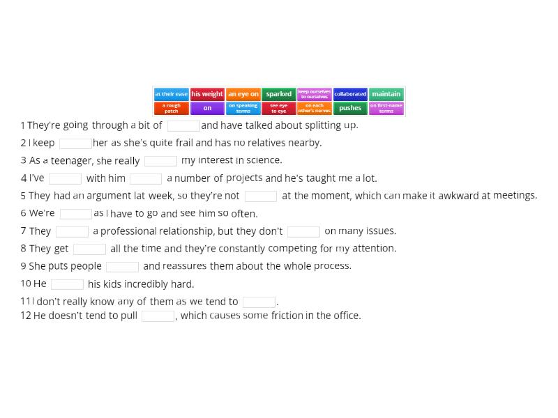 Read the sentences, fill in the gaps. Say what relationship you think ...