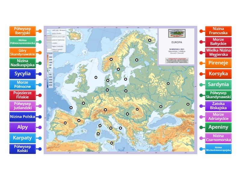 Mapa Fizyczna Europy Wybrane Obiekty Labelled Diagram 1034