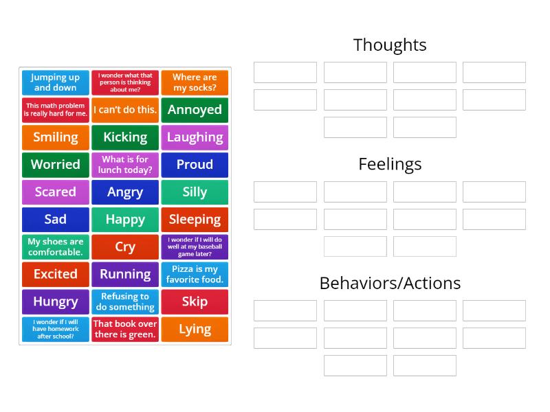 Matching - Thoughts, Feelings, Behaviors - Group sort