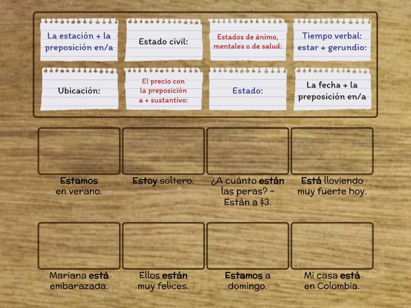 Usos del verbo Estar - Match up