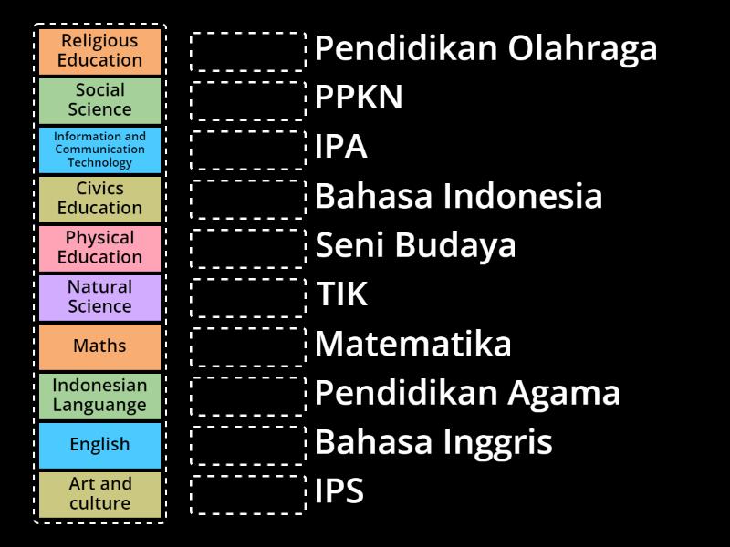School's Subjects - Match up