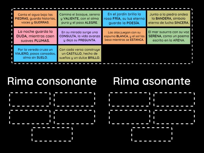 Rima asonante y consonante - Ordenar por grupo