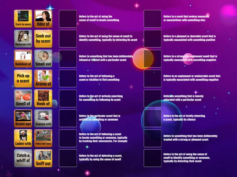 Prepositions & Phrasal verb with SCENT Match up