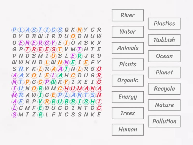 Taking Care of Environment - Wordsearch