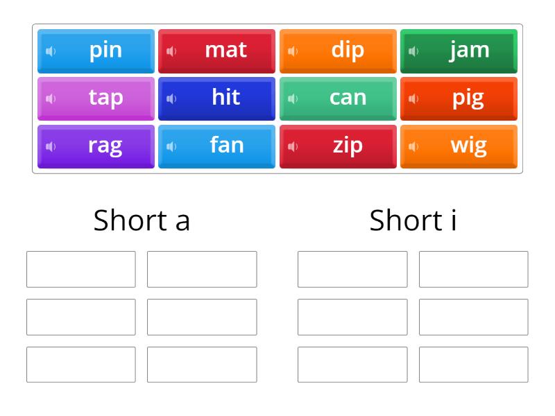 Short a and Short i Words - Group sort