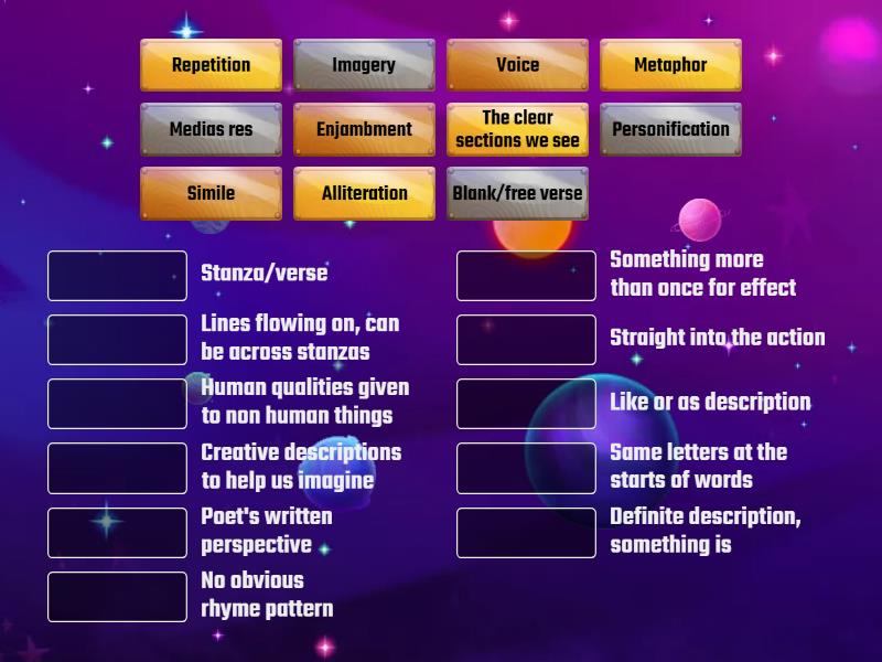 FLASHCARDS POETIC DEVICES - Match up