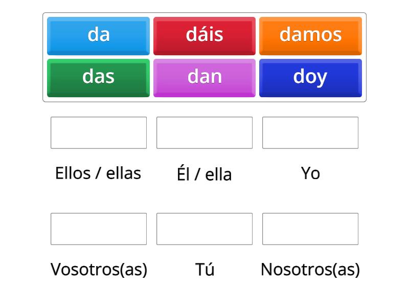 Conjugación verbo dar - Une las parejas