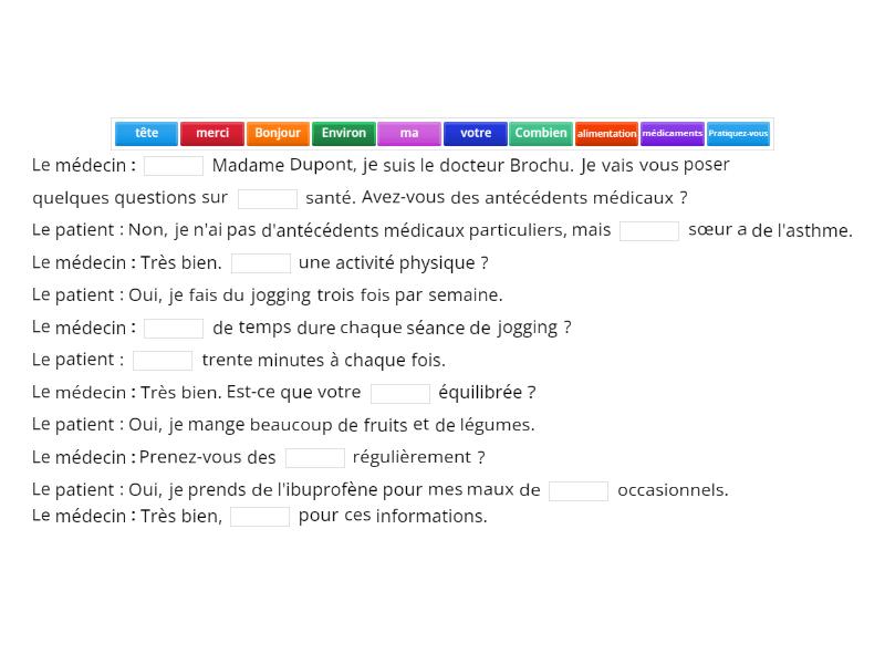 Chez le médecin (FMP 1) - Complete a frase