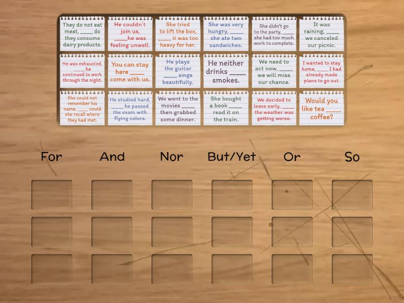 Coordinating Conjunctions (Game) - Ordenar por grupo