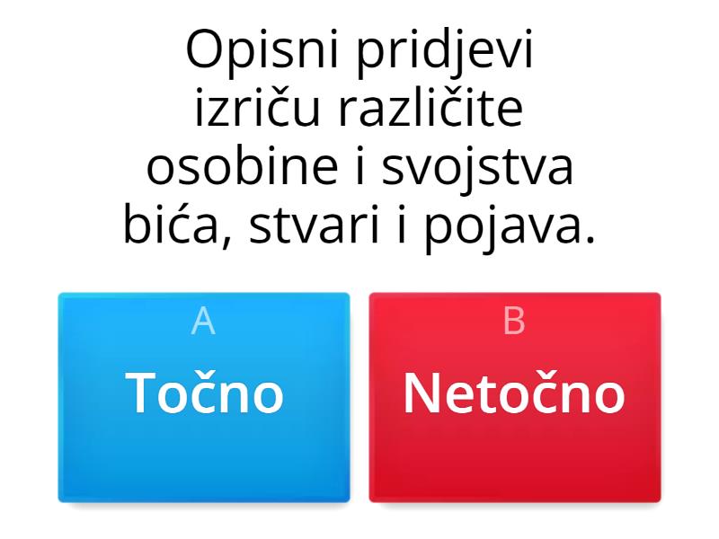 Vrste pridjeva - Quiz