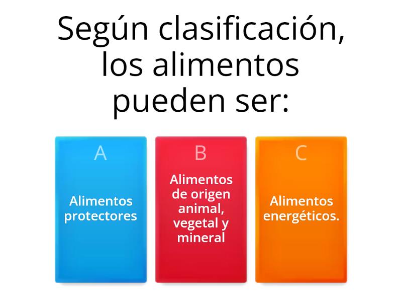 CLASIFICACION DE LOS ALIMENTOS SEGUN SU FUNCION - Cuestionario