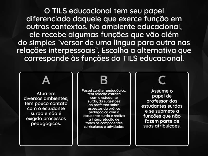 Papel e atribuições do TILS em sala de aula - Questionário