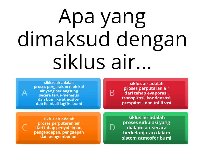 Kuis Siklus Air Dan Kaitannya Dengan Upaya Menjaga Ketersediaan Air - Quiz