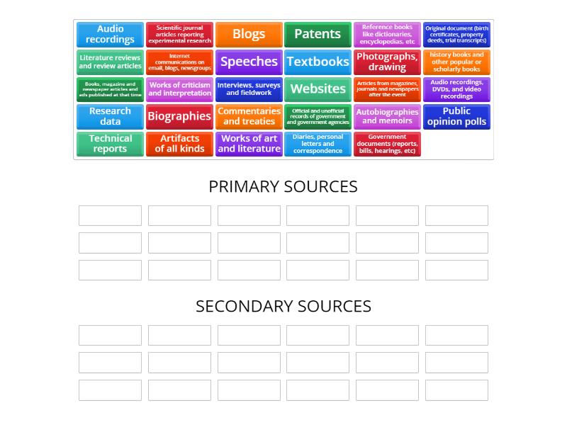 IDENTIFY PRIMARY AND SECONDARY SOURCES - Group sort