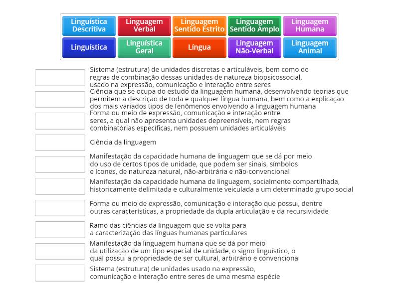 Conceitos de Linguagem e Língua - Match up